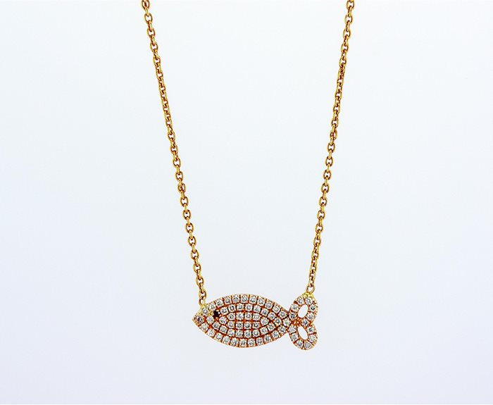 שרשרת עם תליון דג משובץ יהלומים