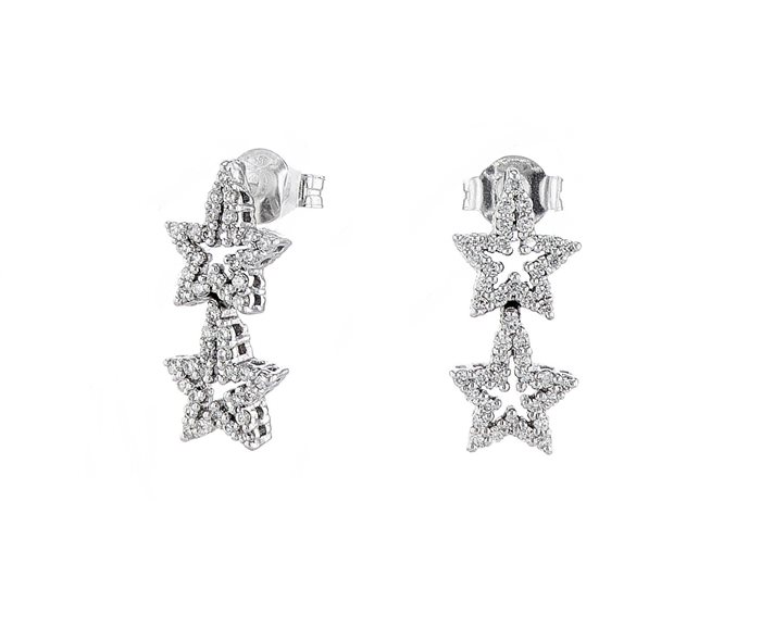 עגילי כוכבים משובצים יהלומים 