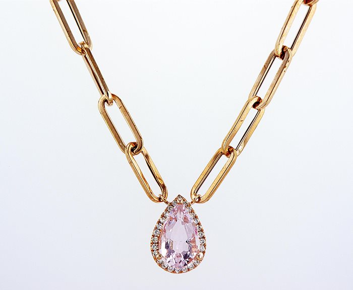 שרשרת טיפה מורגנייט עם יהלומים