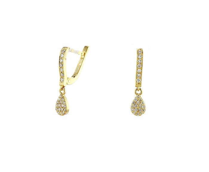 עגילי נבל משובצים יהלומים עם טיפה מתנדנדת