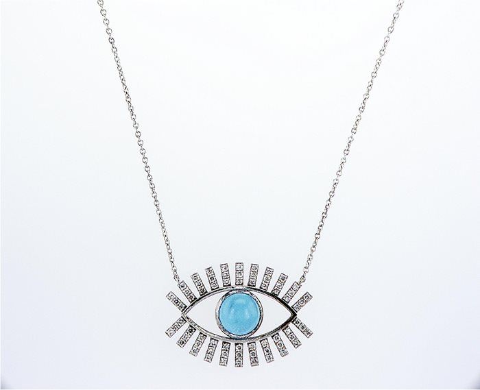 שרשרת עין עם יהלומים ואבן חן טורקיז